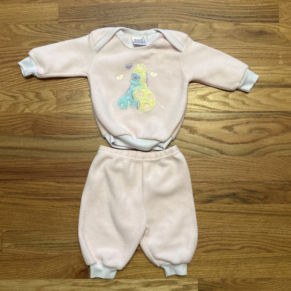 Vintage Small Steps Baby Girl’s Size 3-6 Months Pink Embroidered Fleece Outfit